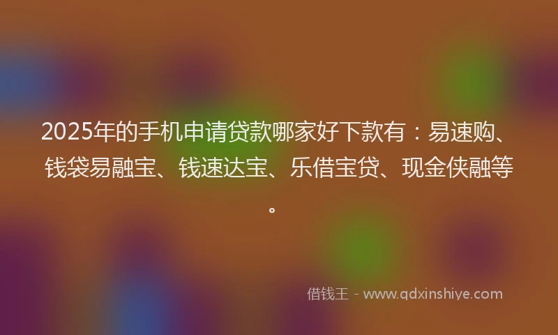 2025年的手机申请贷款哪家好下款有：易速购、钱袋易融宝、钱速达宝、乐借宝贷、现金侠融等。