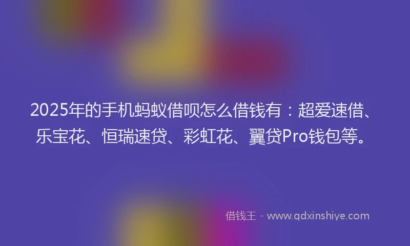 2025年的手机蚂蚁借呗怎么借钱有：超爱速借、乐宝花、恒瑞速贷、彩虹花、翼贷Pro钱包等。