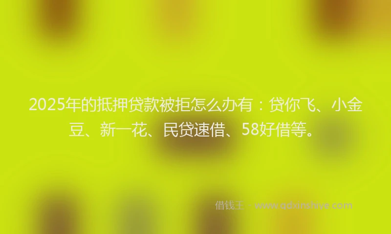 2025年的抵押贷款被拒怎么办有：贷你飞、小金豆、新一花、民贷速借、58好借等。