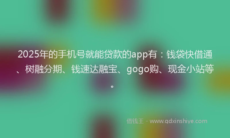 2025年的手机号就能贷款的app有：钱袋快借通、树融分期、钱速达融宝、gogo购、现金小站等。