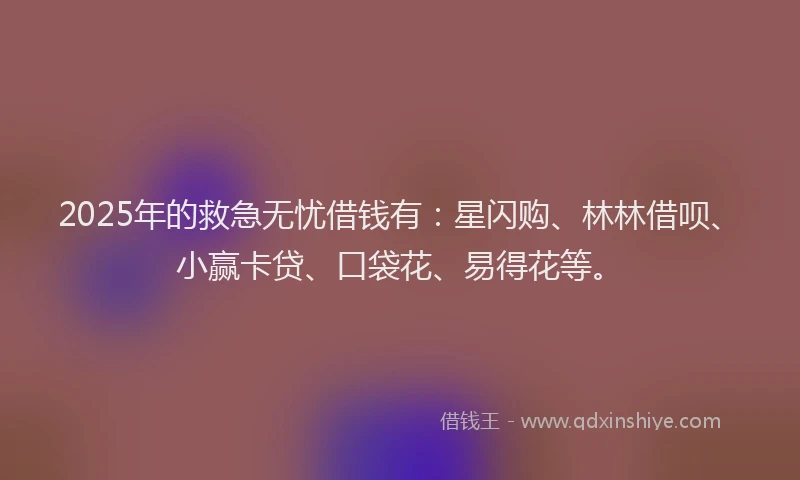 2025年的救急无忧借钱有：星闪购、林林借呗、小赢卡贷、口袋花、易得花等。