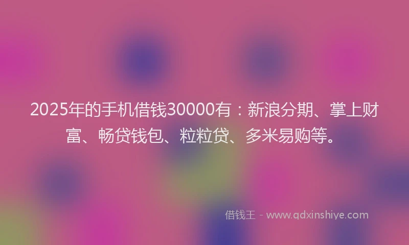 2025年的手机借钱30000有：新浪分期、掌上财富、畅贷钱包、粒粒贷、多米易购等。