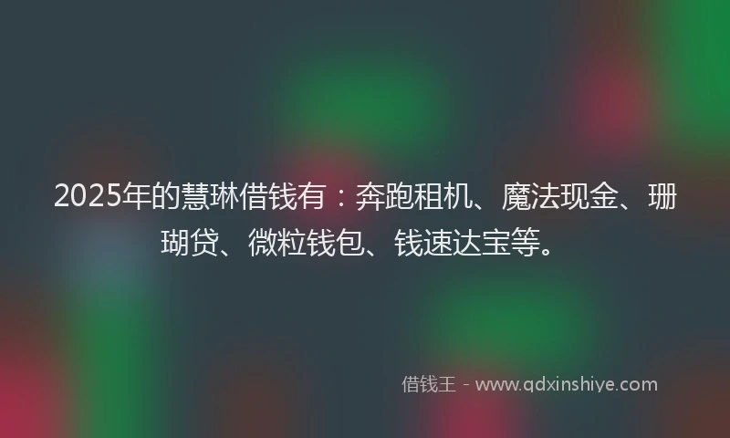2025年的慧琳借钱有：奔跑租机、魔法现金、珊瑚贷、微粒钱包、钱速达宝等。