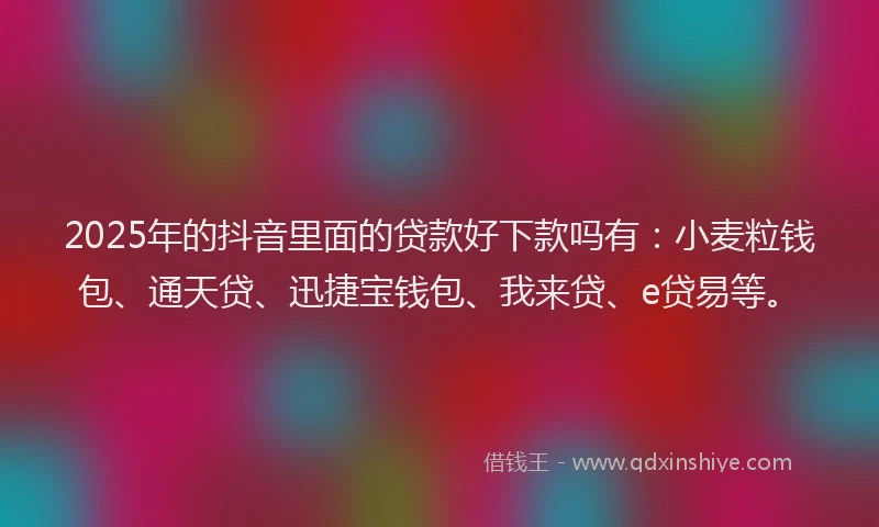 2025年的抖音里面的贷款好下款吗有：小麦粒钱包、通天贷、迅捷宝钱包、我来贷、e贷易等。