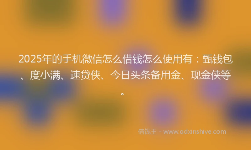 2025年的手机微信怎么借钱怎么使用有：甄钱包、度小满、速贷侠、今日头条备用金、现金侠等。