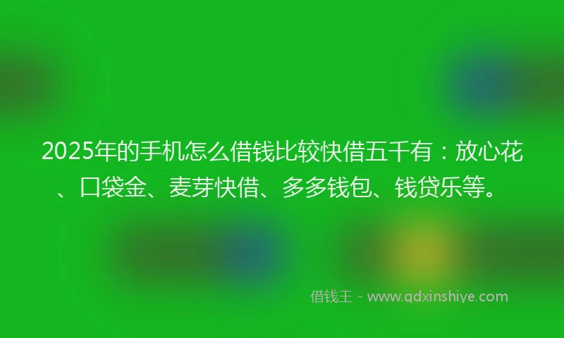 2025年的手机怎么借钱比较快借五千有：放心花、口袋金、麦芽快借、多多钱包、钱贷乐等。