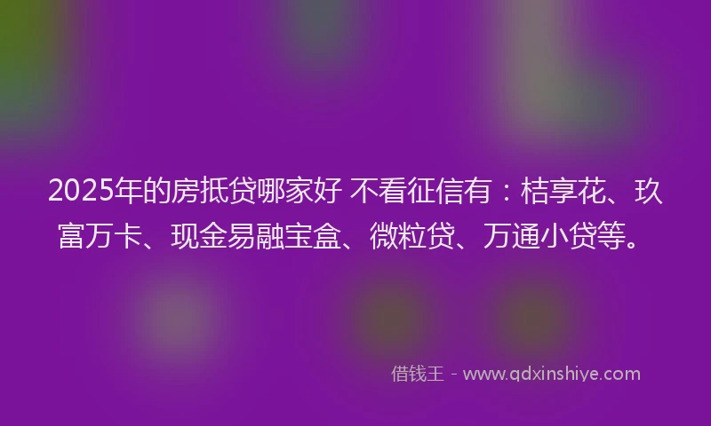 2025年的房抵贷哪家好 不看征信有：桔享花、玖富万卡、现金易融宝盒、微粒贷、万通小贷等。