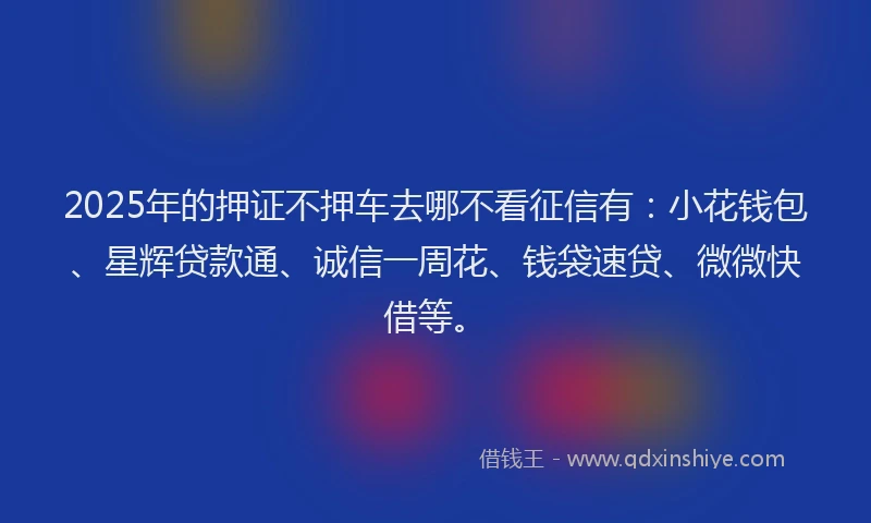 2025年的押证不押车去哪不看征信有：小花钱包、星辉贷款通、诚信一周花、钱袋速贷、微微快借等。