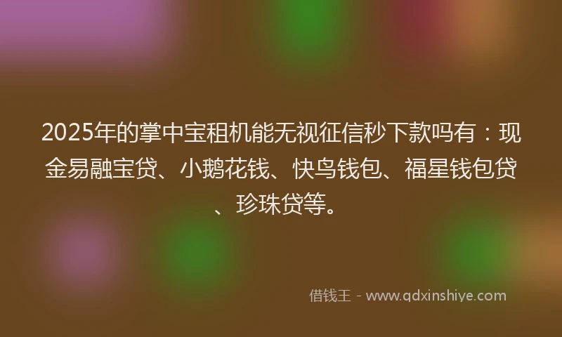2025年的掌中宝租机能无视征信秒下款吗有：现金易融宝贷、小鹅花钱、快鸟钱包、福星钱包贷、珍珠贷等。