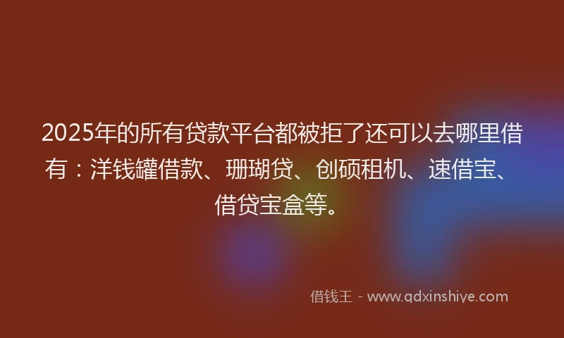 2025年的所有贷款平台都被拒了还可以去哪里借有：洋钱罐借款、珊瑚贷、创硕租机、速借宝、借贷宝盒等。