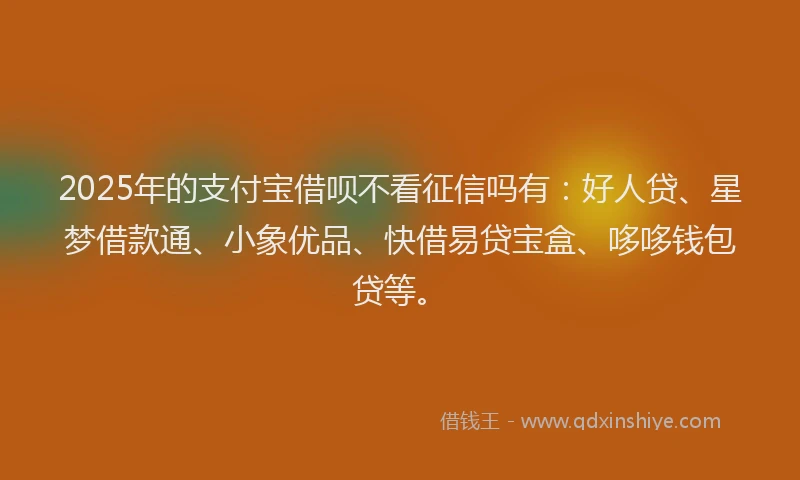 2025年的支付宝借呗不看征信吗有：好人贷、星梦借款通、小象优品、快借易贷宝盒、哆哆钱包贷等。