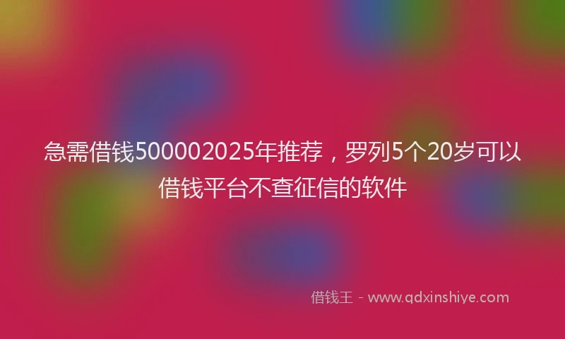 急需借钱500002025年推荐，罗列5个20岁可以借钱平台不查征信的软件