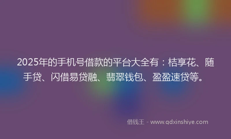 2025年的手机号借款的平台大全有：桔享花、随手贷、闪借易贷融、翡翠钱包、盈盈速贷等。