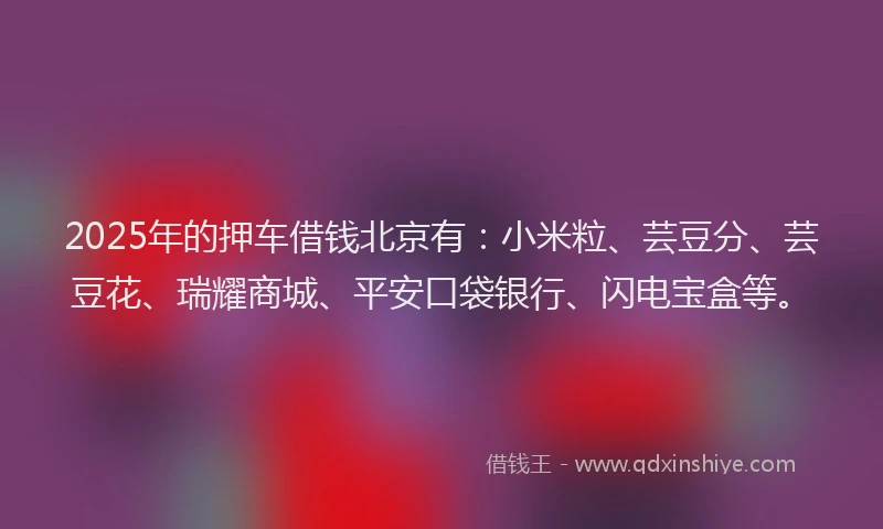 2025年的押车借钱北京有：小米粒、芸豆分、芸豆花、瑞耀商城、平安口袋银行、闪电宝盒等。