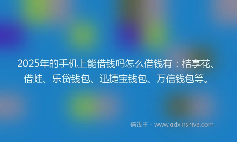 2025年的手机上能借钱吗怎么借钱有：桔享花、借蛙、乐贷钱包、迅捷宝钱包、万信钱包等。