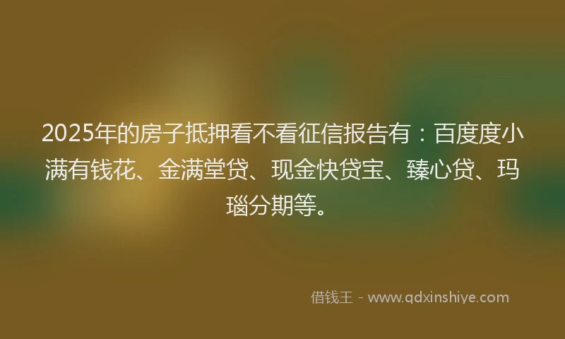 2025年的房子抵押看不看征信报告有：百度度小满有钱花、金满堂贷、现金快贷宝、臻心贷、玛瑙分期等。