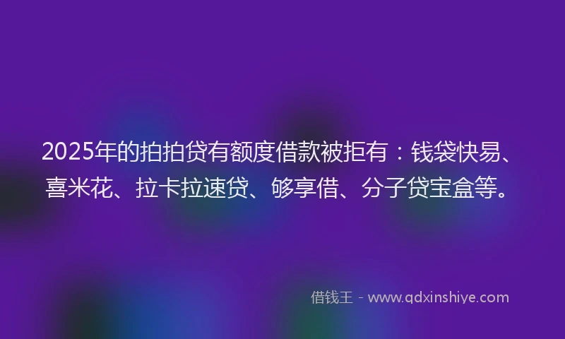 2025年的拍拍贷有额度借款被拒有：钱袋快易、喜米花、拉卡拉速贷、够享借、分子贷宝盒等。