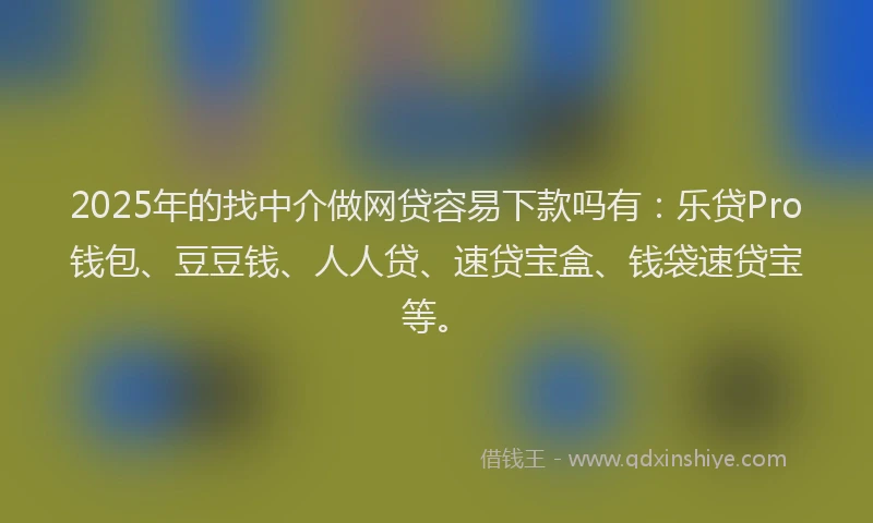 2025年的找中介做网贷容易下款吗有：乐贷Pro钱包、豆豆钱、人人贷、速贷宝盒、钱袋速贷宝等。