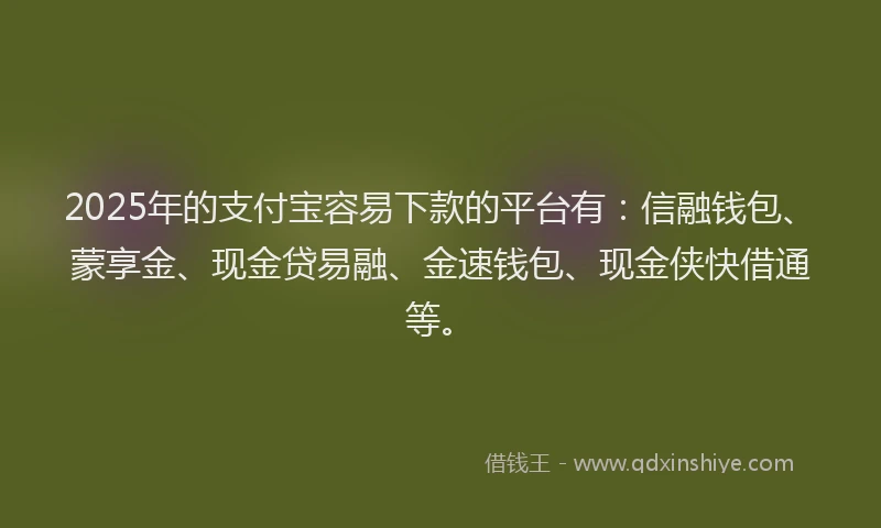 2025年的支付宝容易下款的平台有：信融钱包、蒙享金、现金贷易融、金速钱包、现金侠快借通等。