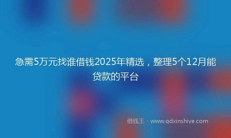 急需5万元找谁借钱2025年精选，整理5个12月能贷款的平台