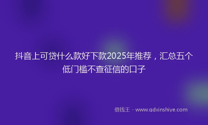 抖音上可贷什么款好下款2025年推荐，汇总五个低门槛不查征信的口子