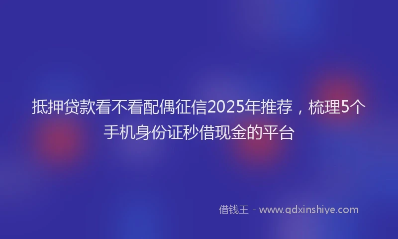 抵押贷款看不看配偶征信2025年推荐，梳理5个手机身份证秒借现金的平台