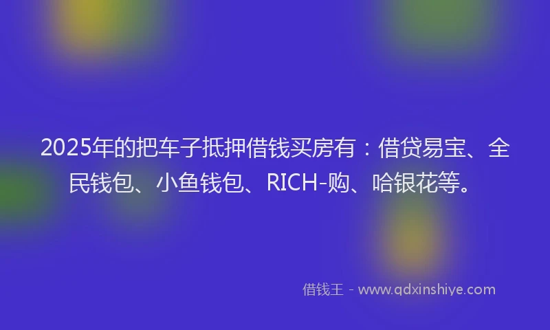 2025年的把车子抵押借钱买房有：借贷易宝、全民钱包、小鱼钱包、RICH-购、哈银花等。