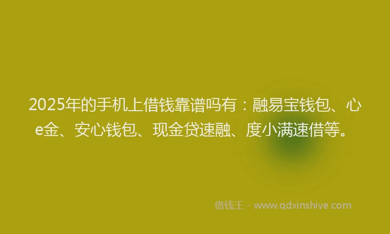 2025年的手机上借钱靠谱吗有：融易宝钱包、心e金、安心钱包、现金贷速融、度小满速借等。