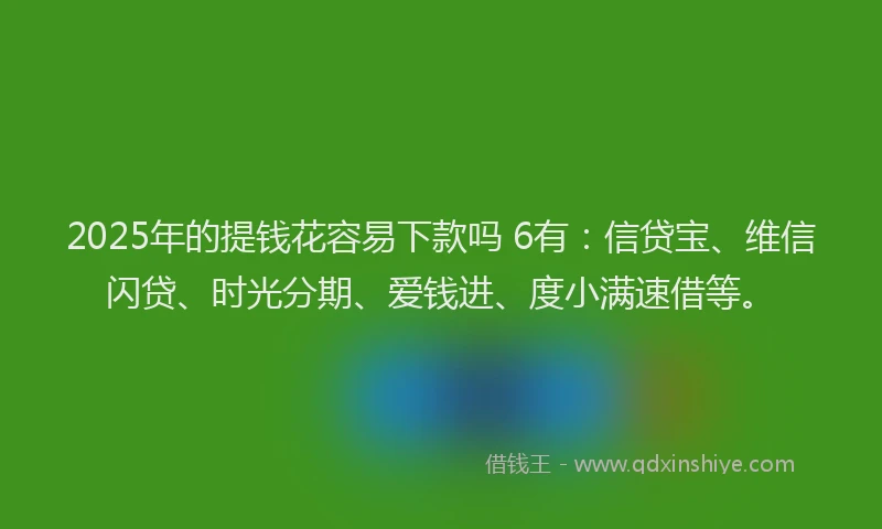 2025年的提钱花容易下款吗 6有：信贷宝、维信闪贷、时光分期、爱钱进、度小满速借等。