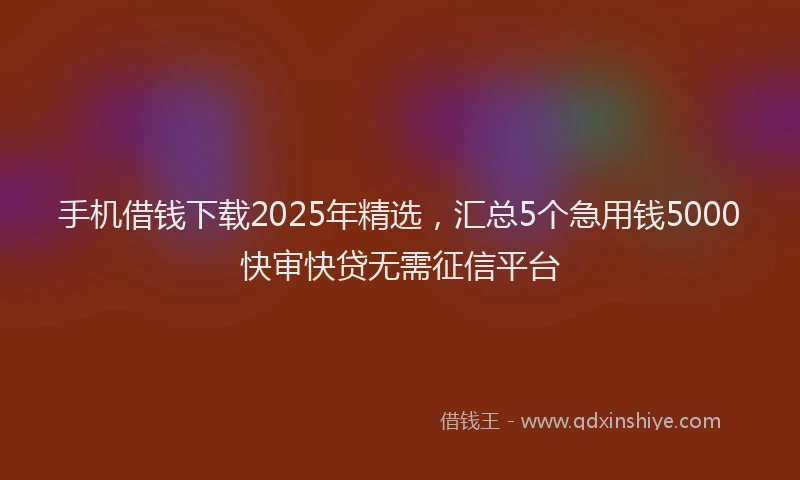手机借钱下载2025年精选，汇总5个急用钱5000快审快贷无需征信平台