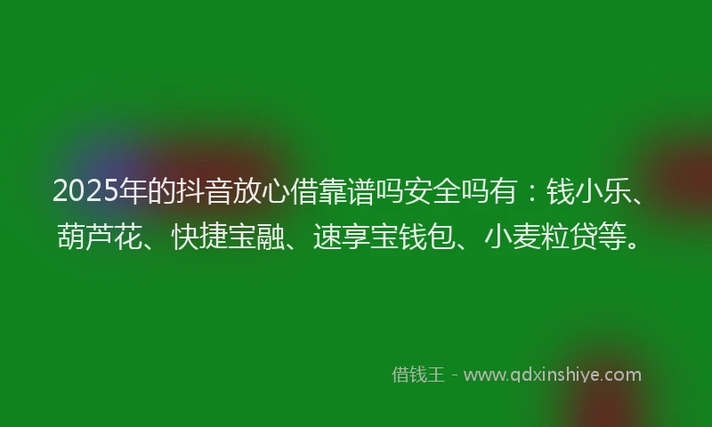 2025年的抖音放心借靠谱吗安全吗有：钱小乐、葫芦花、快捷宝融、速享宝钱包、小麦粒贷等。