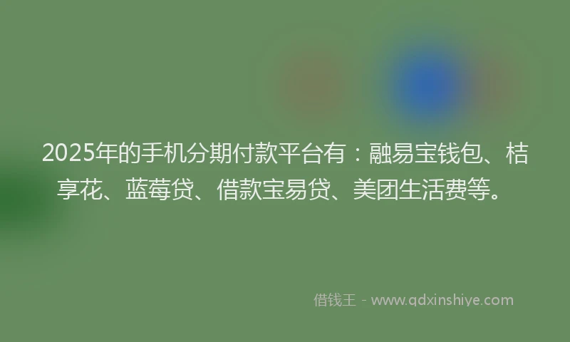 2025年的手机分期付款平台有：融易宝钱包、桔享花、蓝莓贷、借款宝易贷、美团生活费等。
