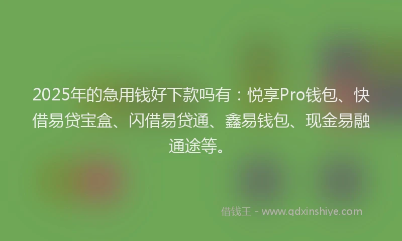 2025年的急用钱好下款吗有：悦享Pro钱包、快借易贷宝盒、闪借易贷通、鑫易钱包、现金易融通途等。