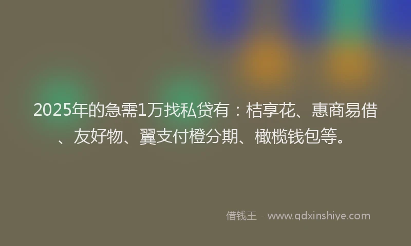 2025年的急需1万找私贷有：桔享花、惠商易借、友好物、翼支付橙分期、橄榄钱包等。