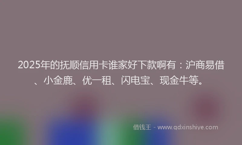 2025年的抚顺信用卡谁家好下款啊有：沪商易借、小金鹿、优一租、闪电宝、现金牛等。