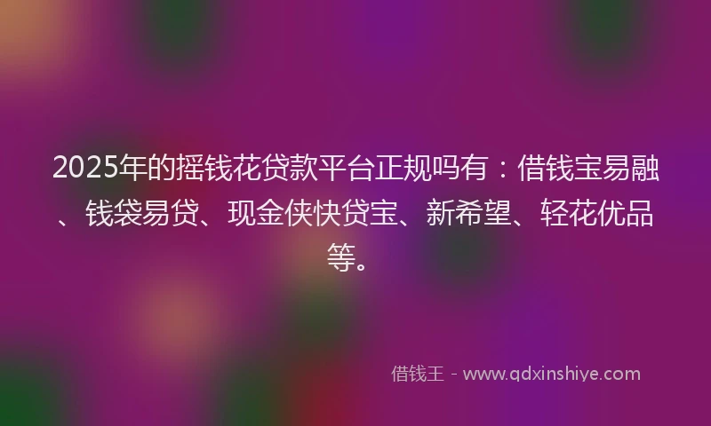 2025年的摇钱花贷款平台正规吗有：借钱宝易融、钱袋易贷、现金侠快贷宝、新希望、轻花优品等。