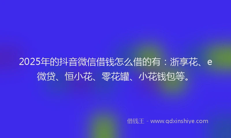 2025年的抖音微信借钱怎么借的有：浙享花、e微贷、恒小花、零花罐、小花钱包等。