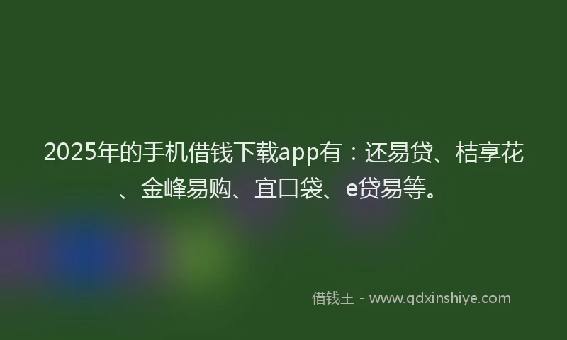 2025年的手机借钱下载app有：还易贷、桔享花、金峰易购、宜口袋、e贷易等。
