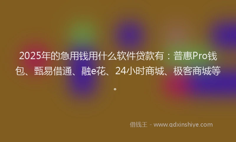 2025年的急用钱用什么软件贷款有：普惠Pro钱包、甄易借通、融e花、24小时商城、极客商城等。