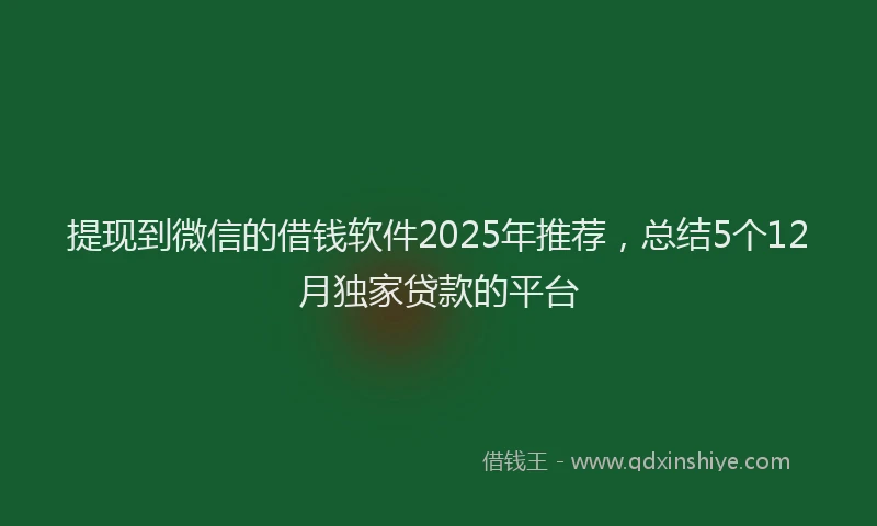提现到微信的借钱软件2025年推荐，总结5个12月独家贷款的平台