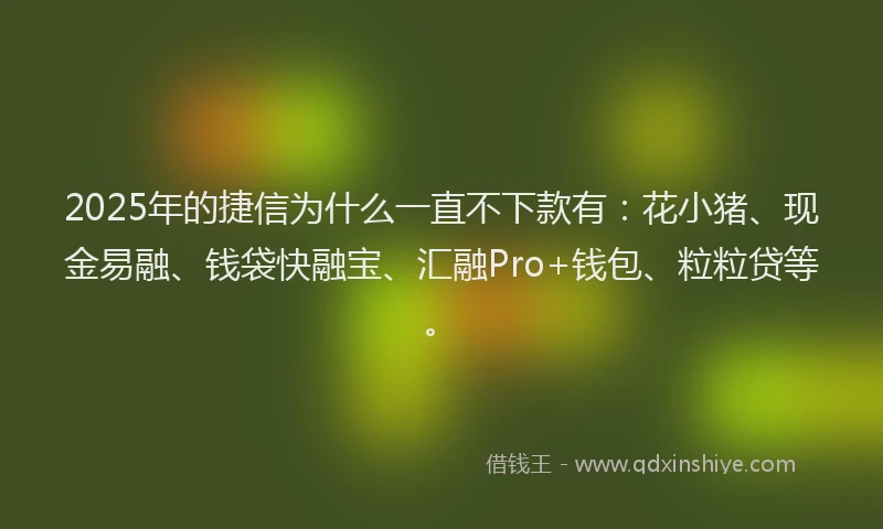 2025年的捷信为什么一直不下款有：花小猪、现金易融、钱袋快融宝、汇融Pro+钱包、粒粒贷等。