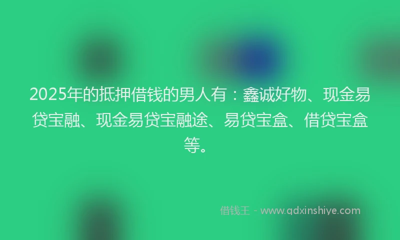 2025年的抵押借钱的男人有：鑫诚好物、现金易贷宝融、现金易贷宝融途、易贷宝盒、借贷宝盒等。