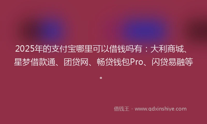 2025年的支付宝哪里可以借钱吗有：大利商城、星梦借款通、团贷网、畅贷钱包Pro、闪贷易融等。