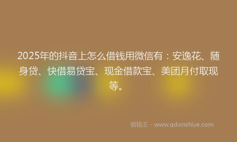 2025年的抖音上怎么借钱用微信有：安逸花、随身贷、快借易贷宝、现金借款宝、美团月付取现等。