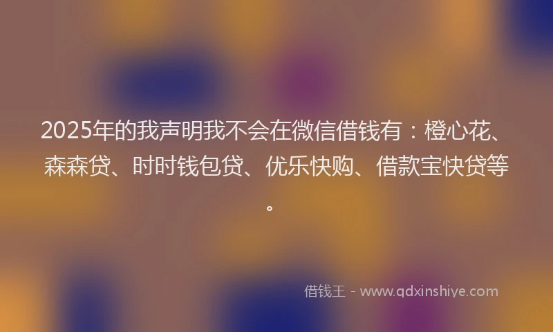 2025年的我声明我不会在微信借钱有：橙心花、森森贷、时时钱包贷、优乐快购、借款宝快贷等。