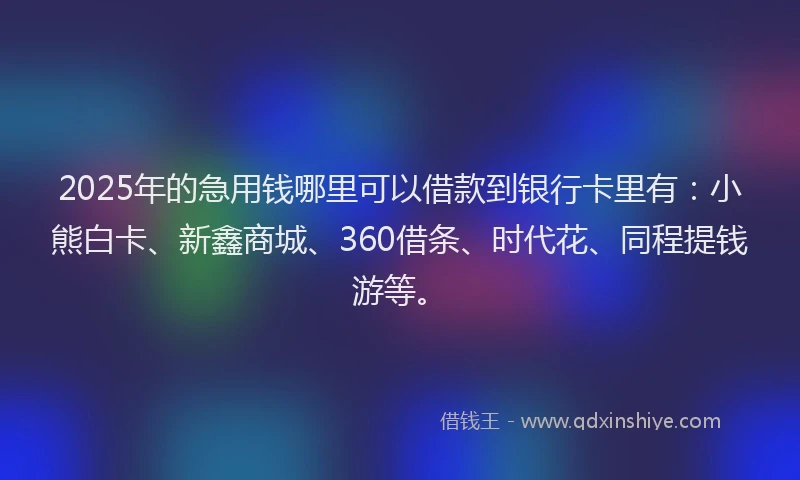 2025年的急用钱哪里可以借款到银行卡里有：小熊白卡、新鑫商城、360借条、时代花、同程提钱游等。