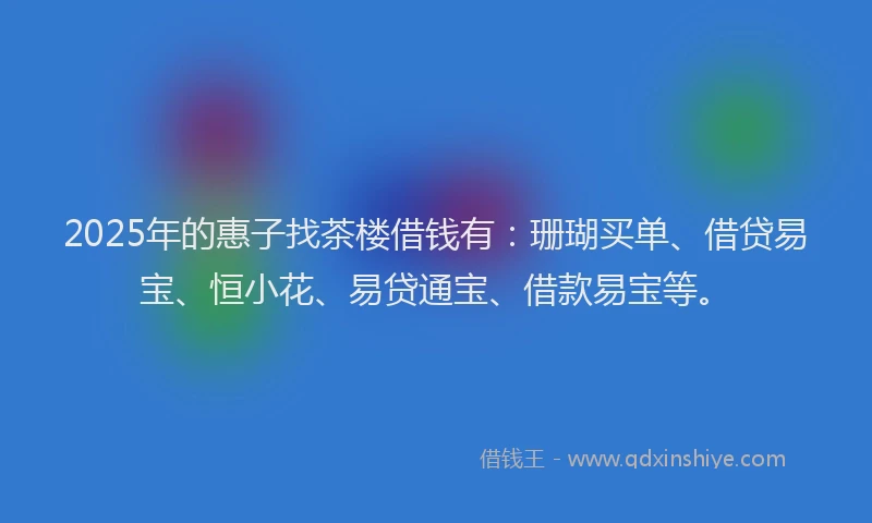 2025年的惠子找茶楼借钱有：珊瑚买单、借贷易宝、恒小花、易贷通宝、借款易宝等。