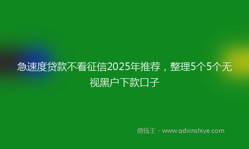 急速度贷款不看征信2025年推荐，整理5个5个无视黑户下款口子