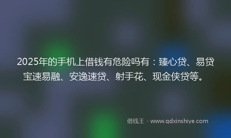2025年的手机上借钱有危险吗有：臻心贷、易贷宝速易融、安逸速贷、射手花、现金侠贷等。