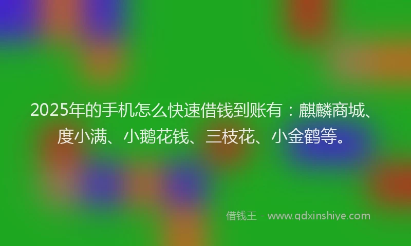 2025年的手机怎么快速借钱到账有：麒麟商城、度小满、小鹅花钱、三枝花、小金鹤等。